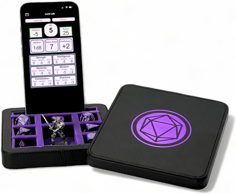 Luck Lab Compact Magnetic Dice Case with Dice Tray and Phone Stand - Dice and Miniature Staging and Storage for RPG,D&D Tabletop Gaming (Purple) - Image 1